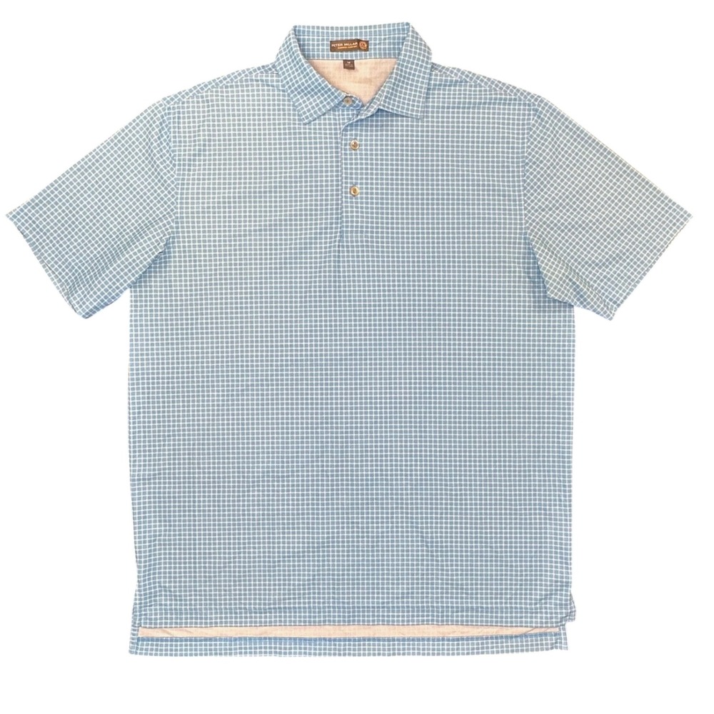 Peter Millar Summer Comfort Men's Polo Shirt Blue and White Checkered Medium